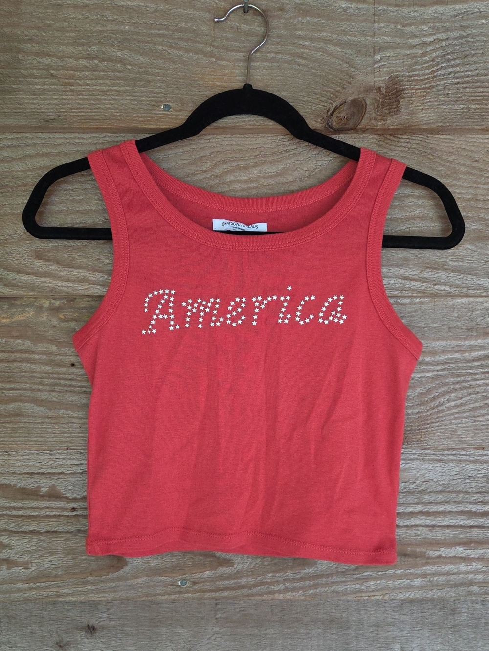 Grayson Threads Red Tank Top with Star Studded 'America' Script